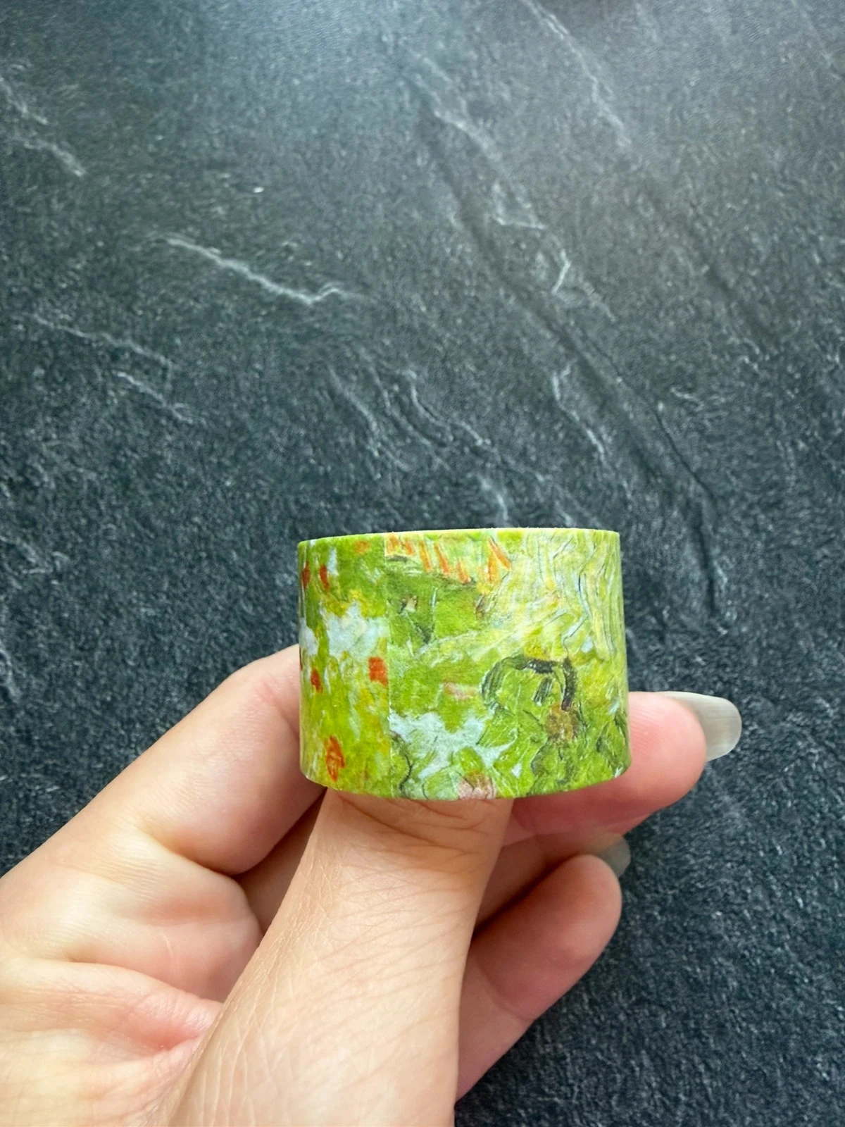 Groene washi-lint met papaverwilde klavermotief – photo 2